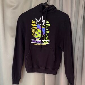 Trendy Black Hoodie with Graphic Design